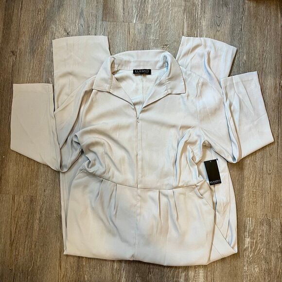 ELOQUII Gray Long Sleeve Belted Zipper-Front Jumpsuit size 16 Plus - Picture 3 of 6